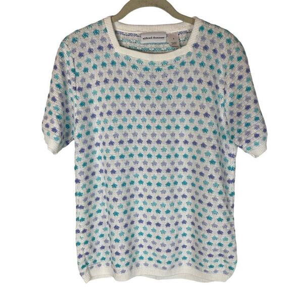 Vintage 90s Alfred Dunner pastel patterns short sleeve grandma sweater - Picture 1 of 6